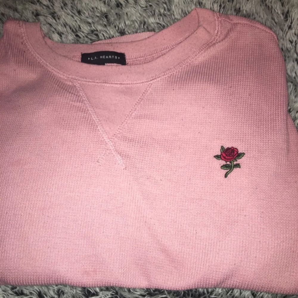 Rose embroidered pink waffle shirt